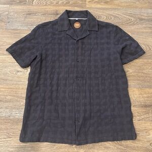 Common People Mapper Waffle Check Cotton Resort Collar Shirt Washed Black – S